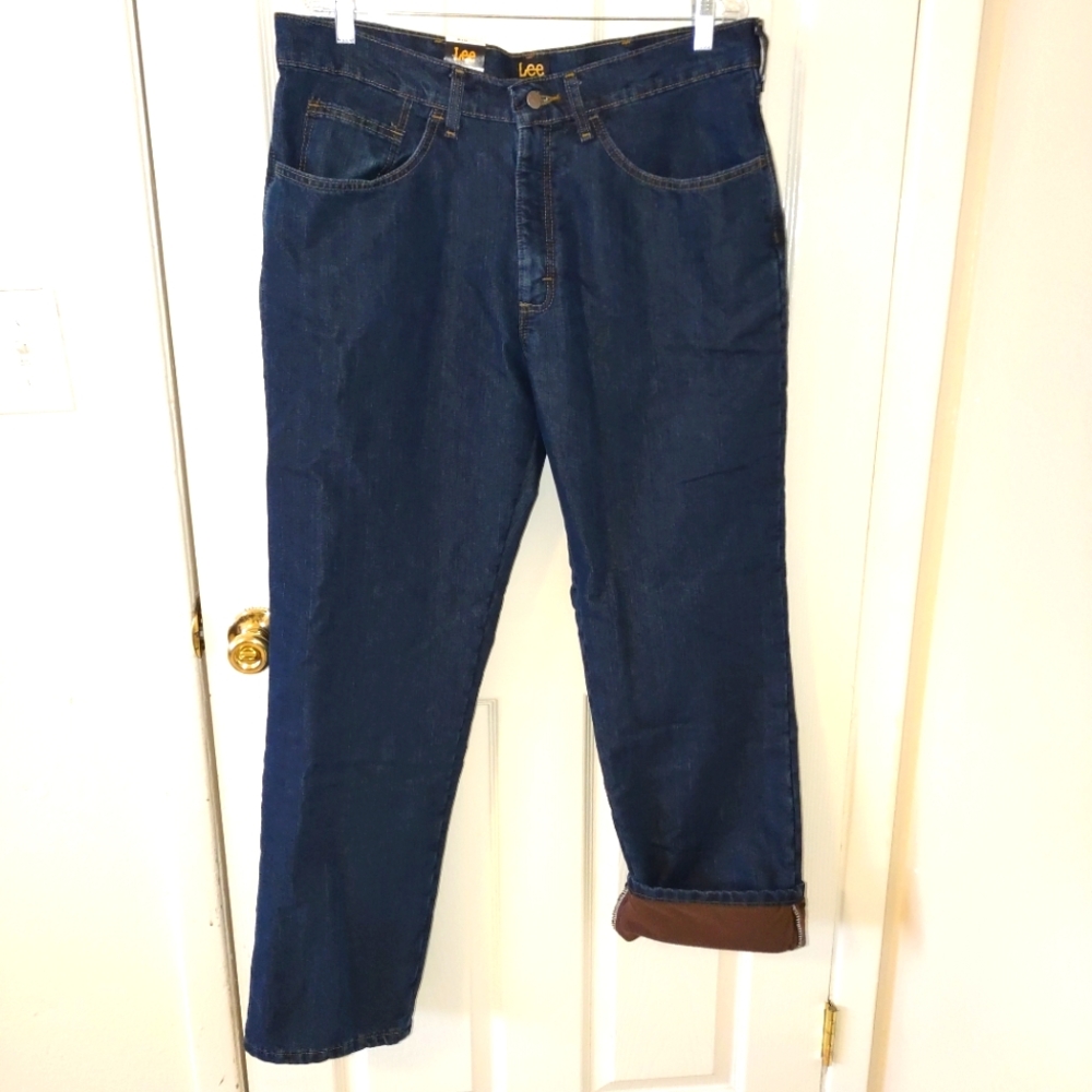 Men’s Clothing - NWT Lee Relaxed Fit Straight Leg Fleece Lined Dark Jeans 36x32